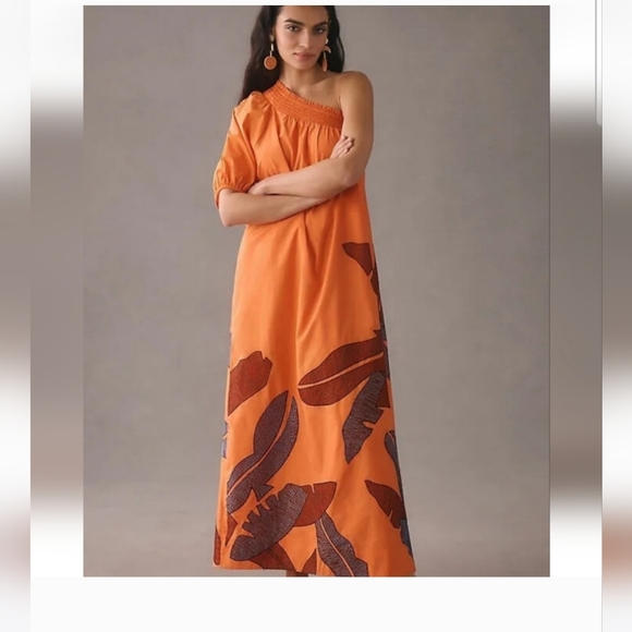 Anthropologie Maeve One-Shoulder Embroidered Maxi Dress Size xs petite - Picture 1 of 7